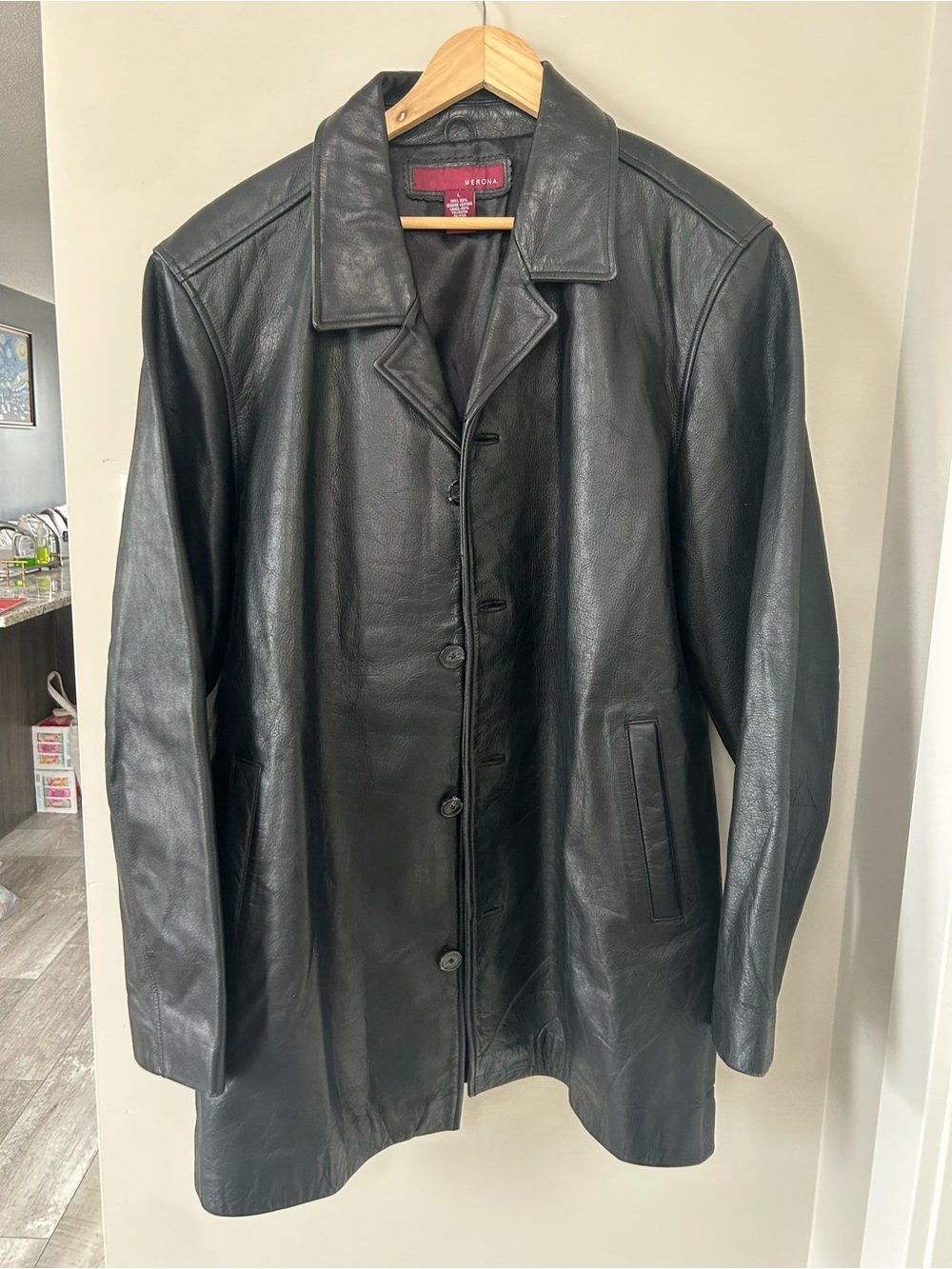 Merona Leather Black Leather Button-Front Coat
